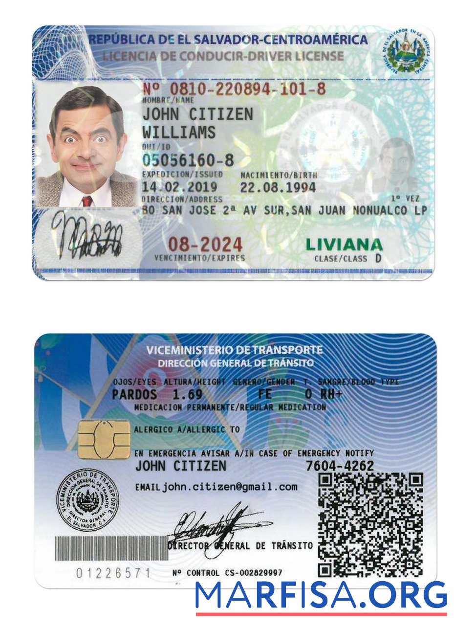 Downloadable El Salvador driving license real example